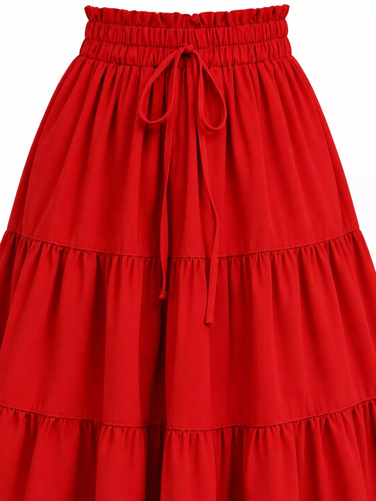Red drawstring tiered skirt — design and construction details