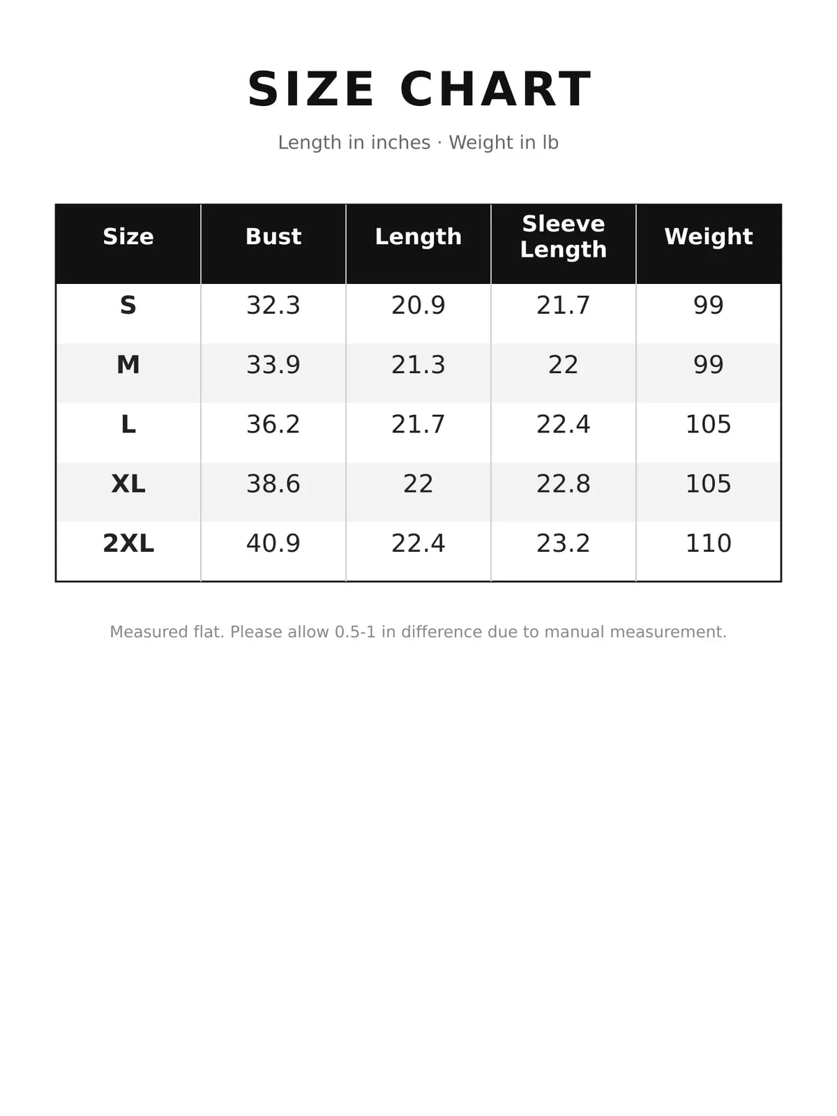 Lace Long Sleeve Slim-Fit T-Shirt — size and measurement chart