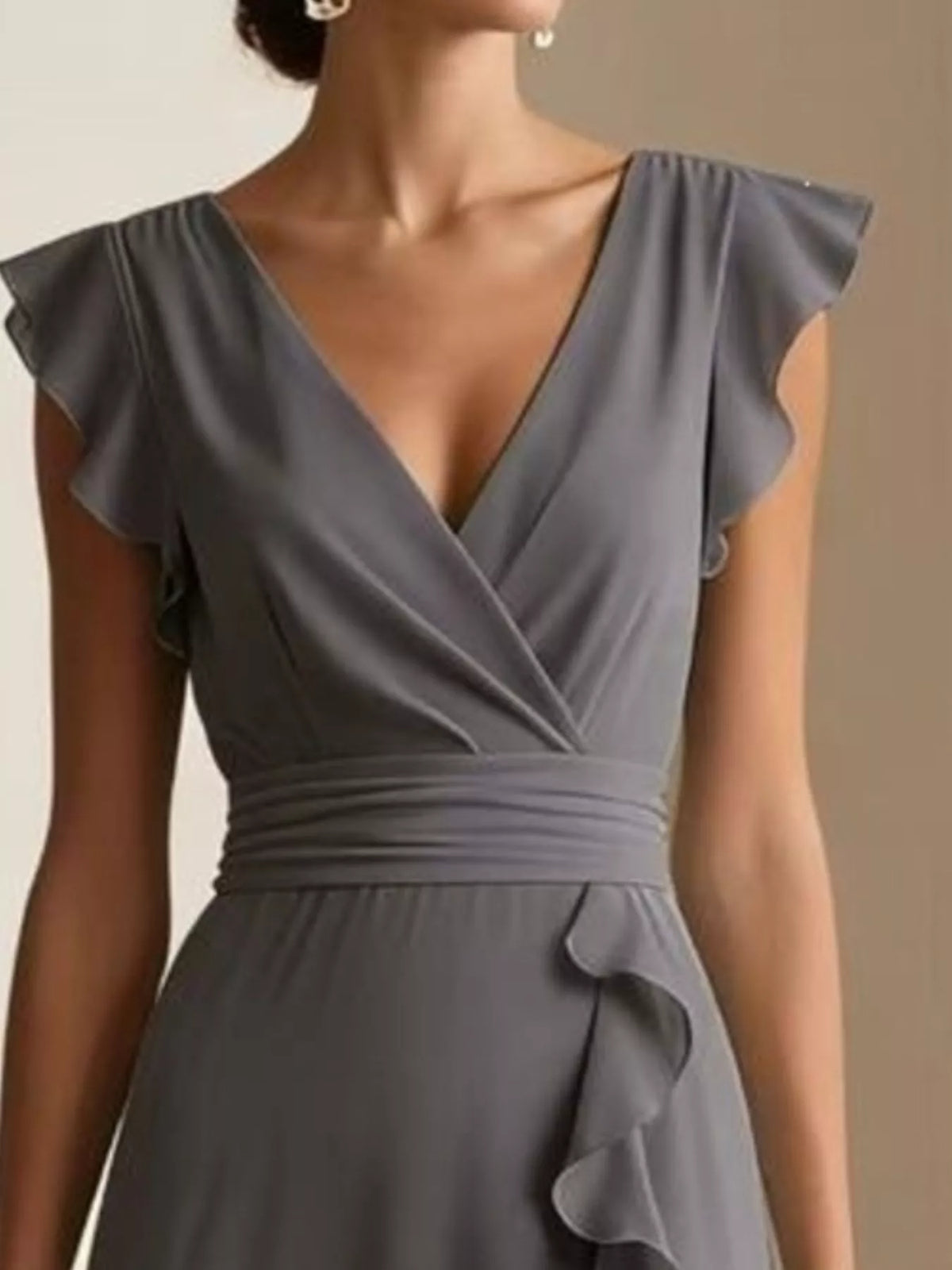 Women's Ruffled Surplice Maxi Dress in Dark Gray, alternate view