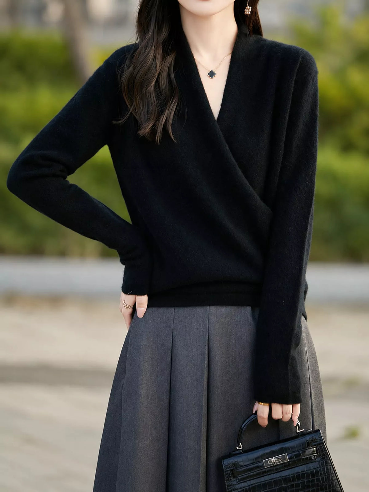 Surplice Long Sleeve Sweater — front view