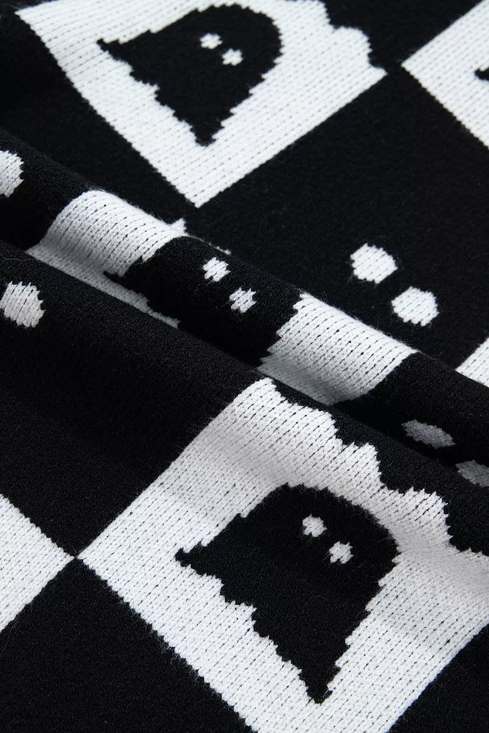 Trendsi Halloween Ghost Pattern Checkerboard Sweater -