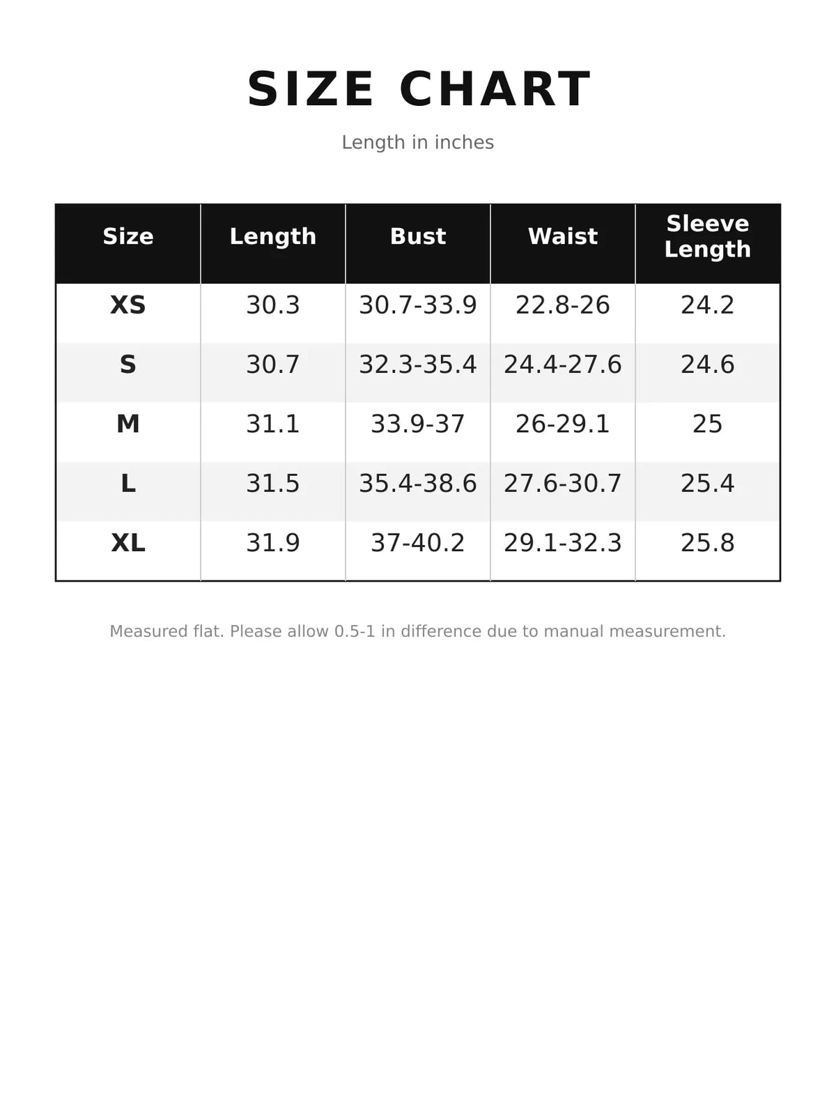 Size chart for flare sleeve bodycon mini dress