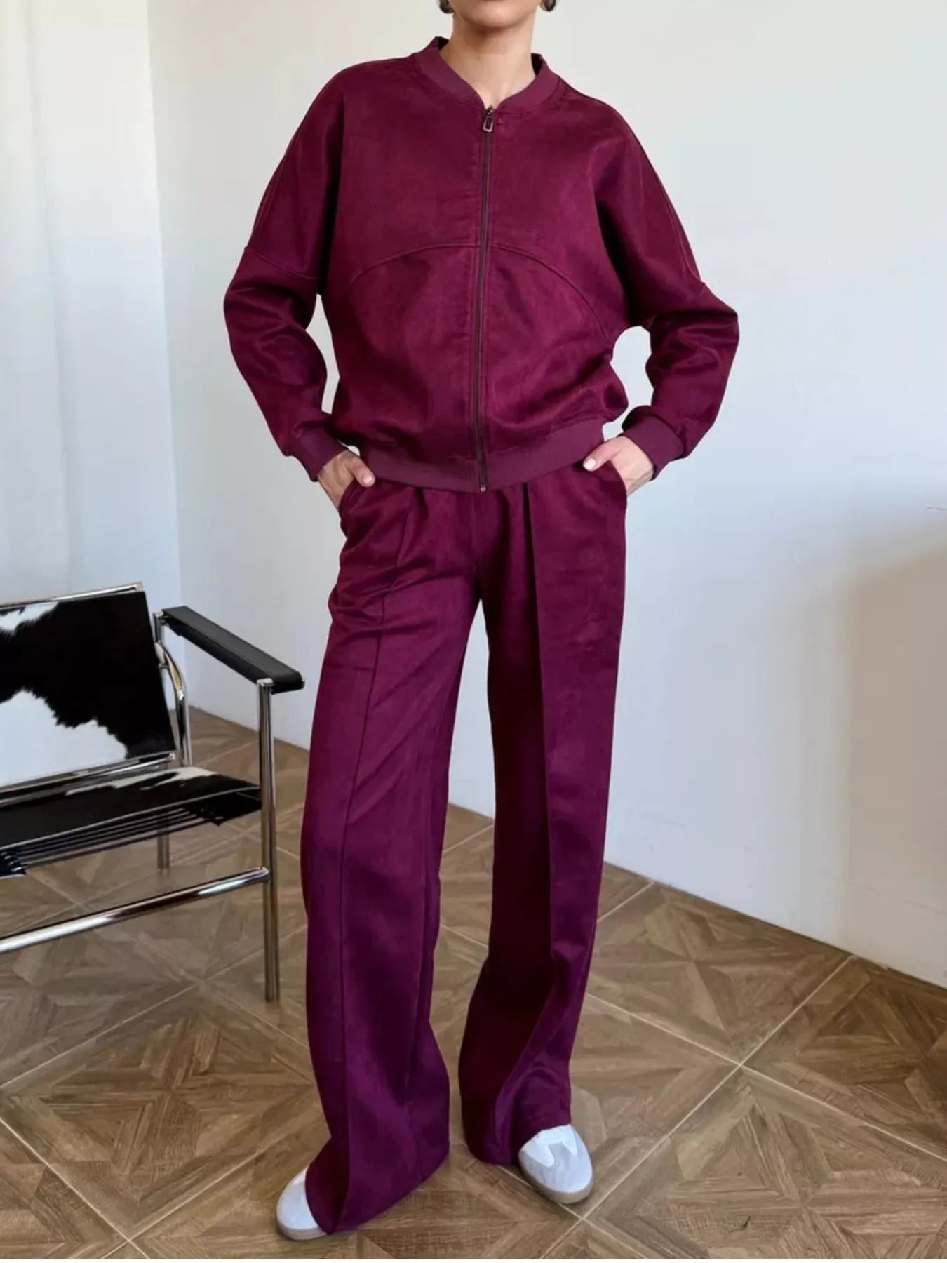 Trendsi Zip Up Sweatshirt and Wide-Leg Pants Set -