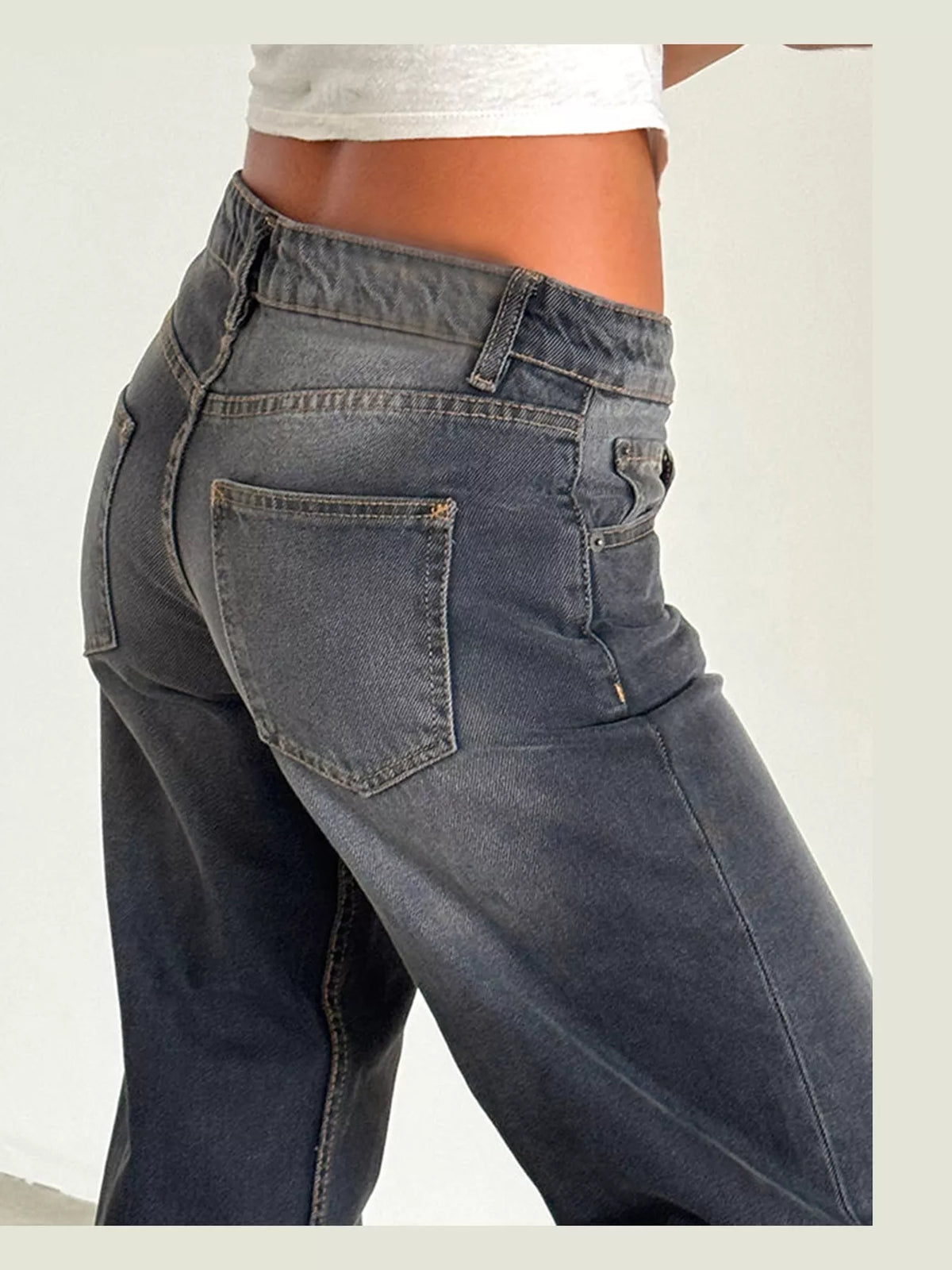 Vintage Wash Low-Rise Wide-Leg Jeans — construction details