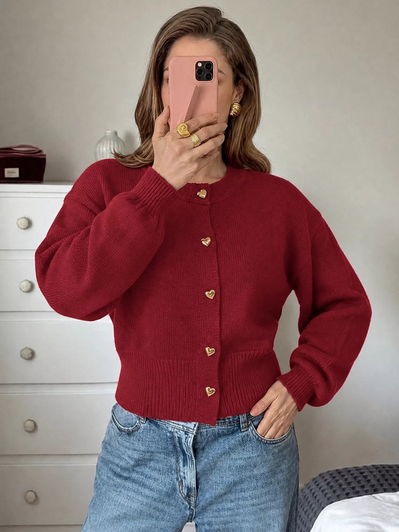 Trendsi Heart-Button Knit Cardigan -