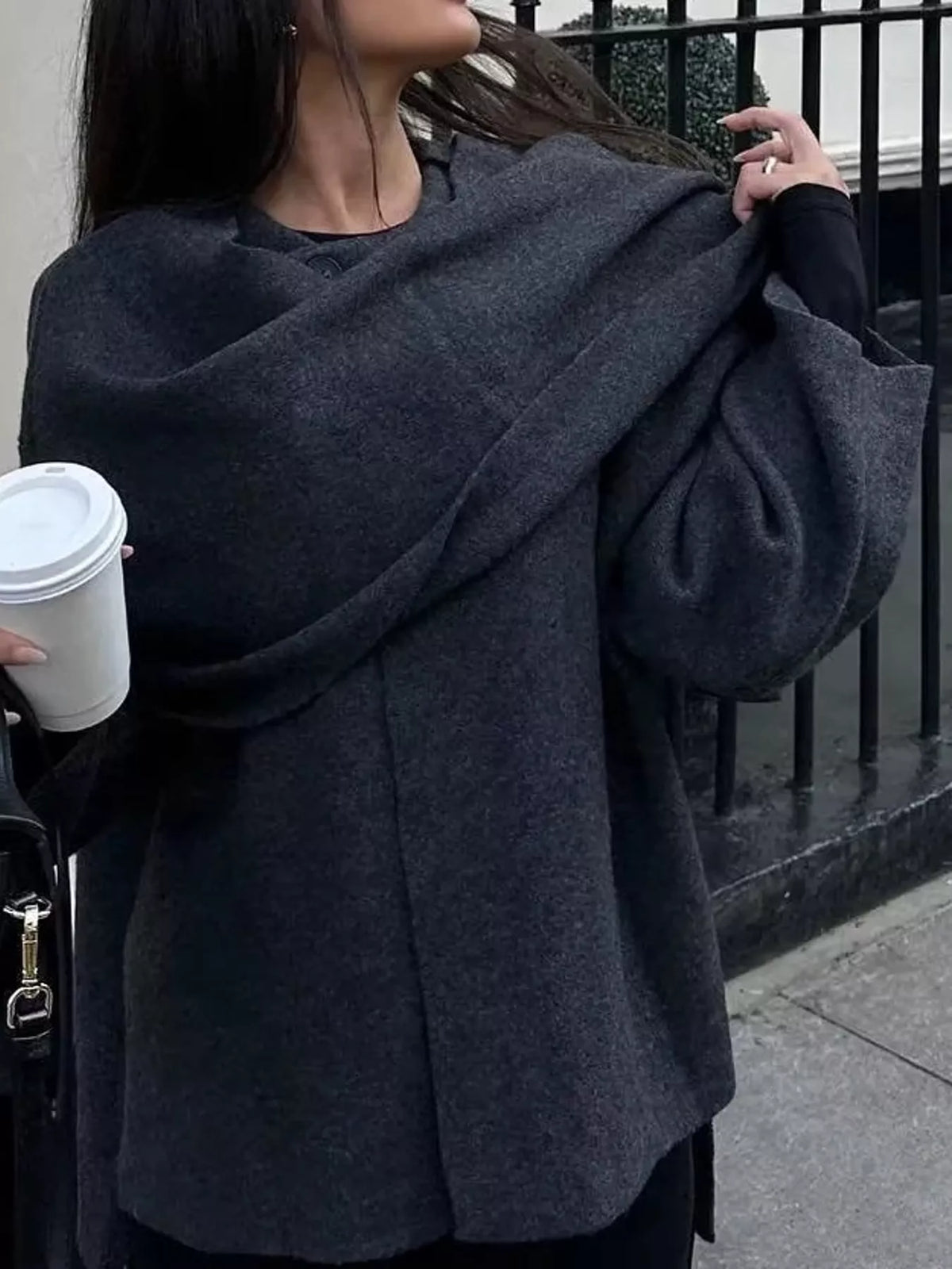 Oversized Drape-Front Knit Cardigan — front view