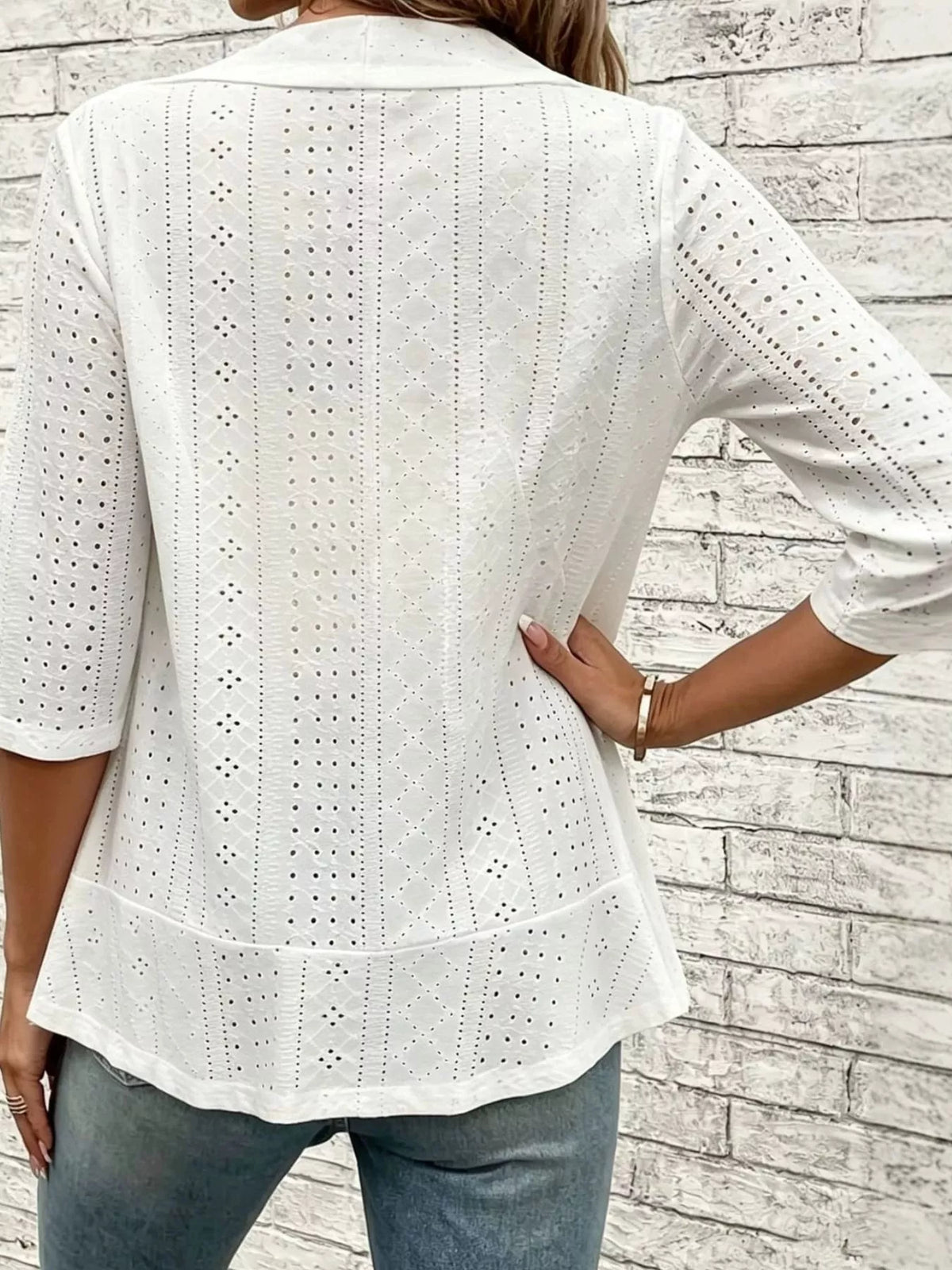 Eyelet Open-Front Cardigan — back view