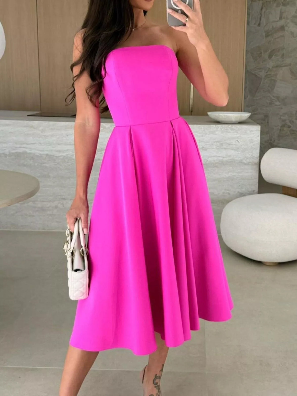 Trendsi Strapless Ruched A-Line Midi Dress -