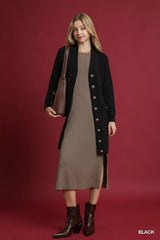 Trendsi Umgee Button-Down Longline Sweater Cardigan with Front Pockets -