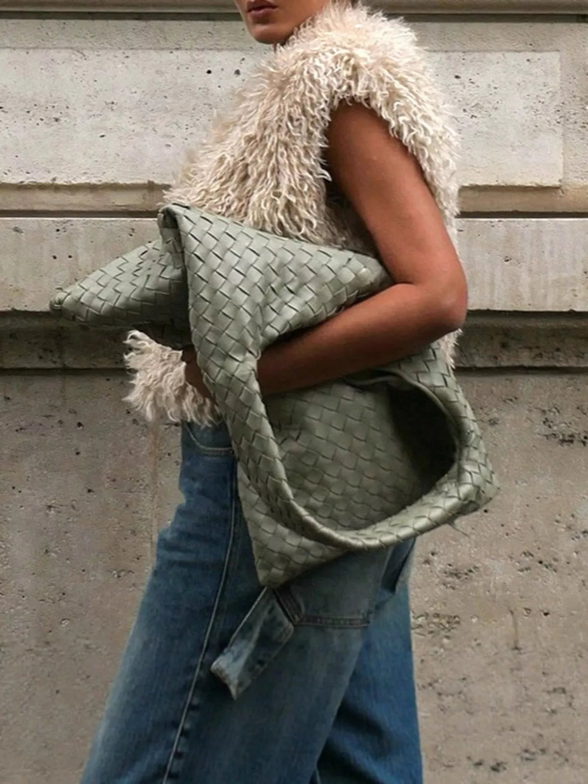 Faux Fur Open Front Vest Coat in cream