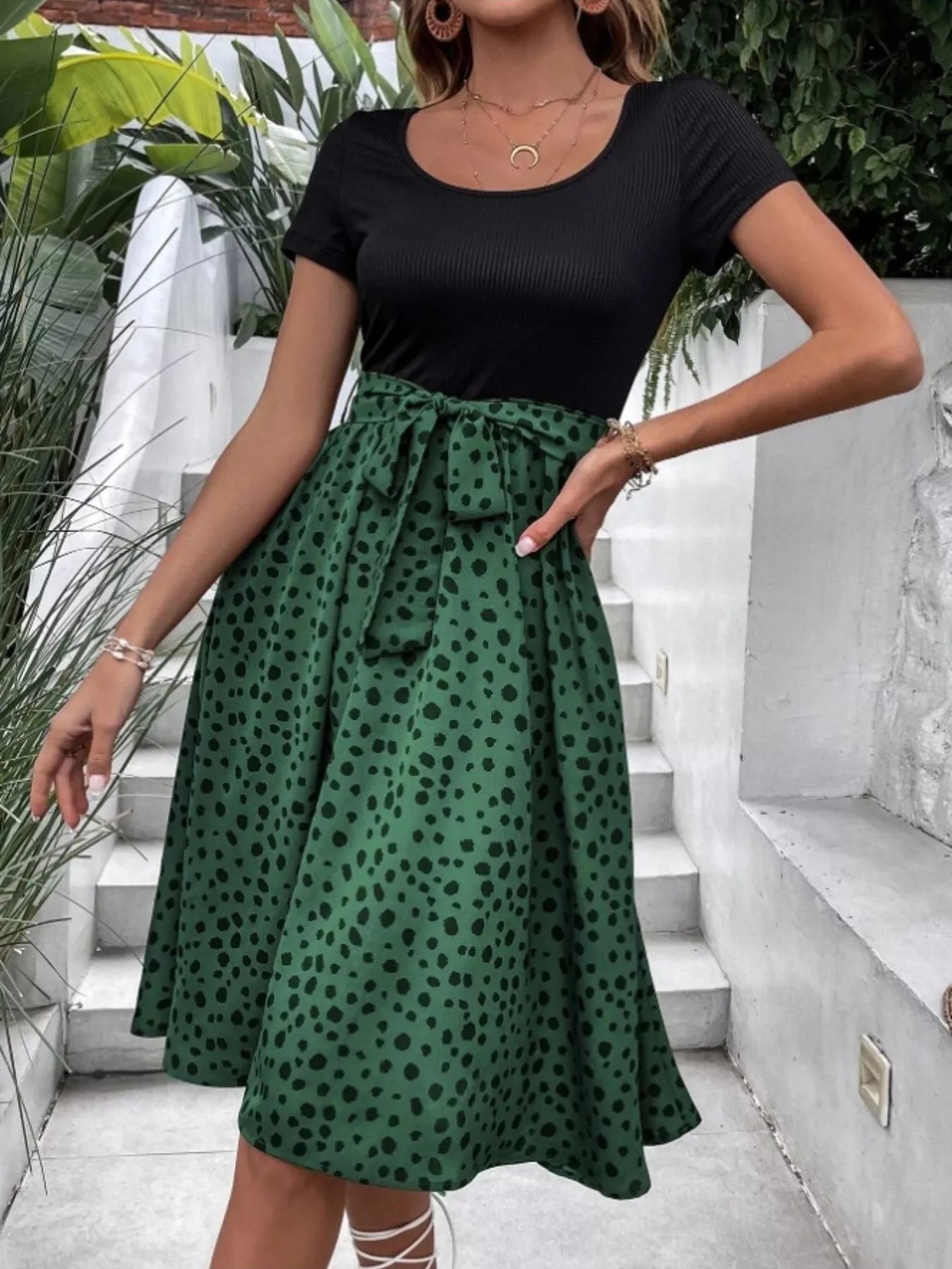 Trendsi Leopard Print Tie-Waist Dress -