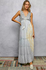 Trendsi POL Deep V Sleeveless Cotton Bohemian Tiered Maxi Dress -