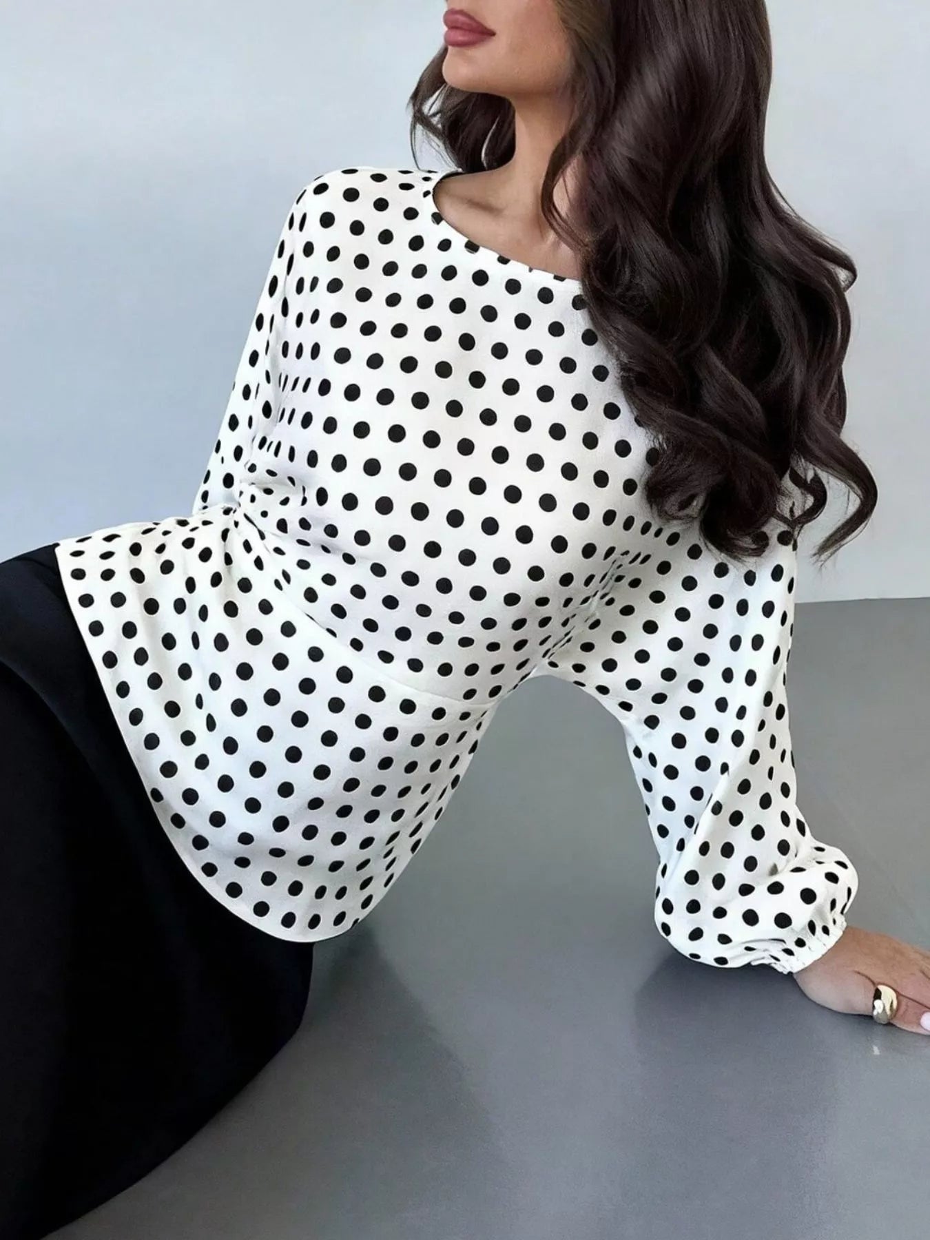 Trendsi Polka Dot Round Neck Blouse -