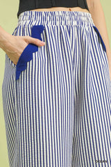 Trendsi Umgee Stripe Scallop Hem Wide Leg Pants -
