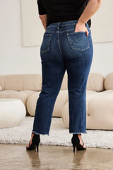 Trendsi RFM Crop Dylan Full Size Tummy Control Distressed High Waist Raw Hem Jeans -