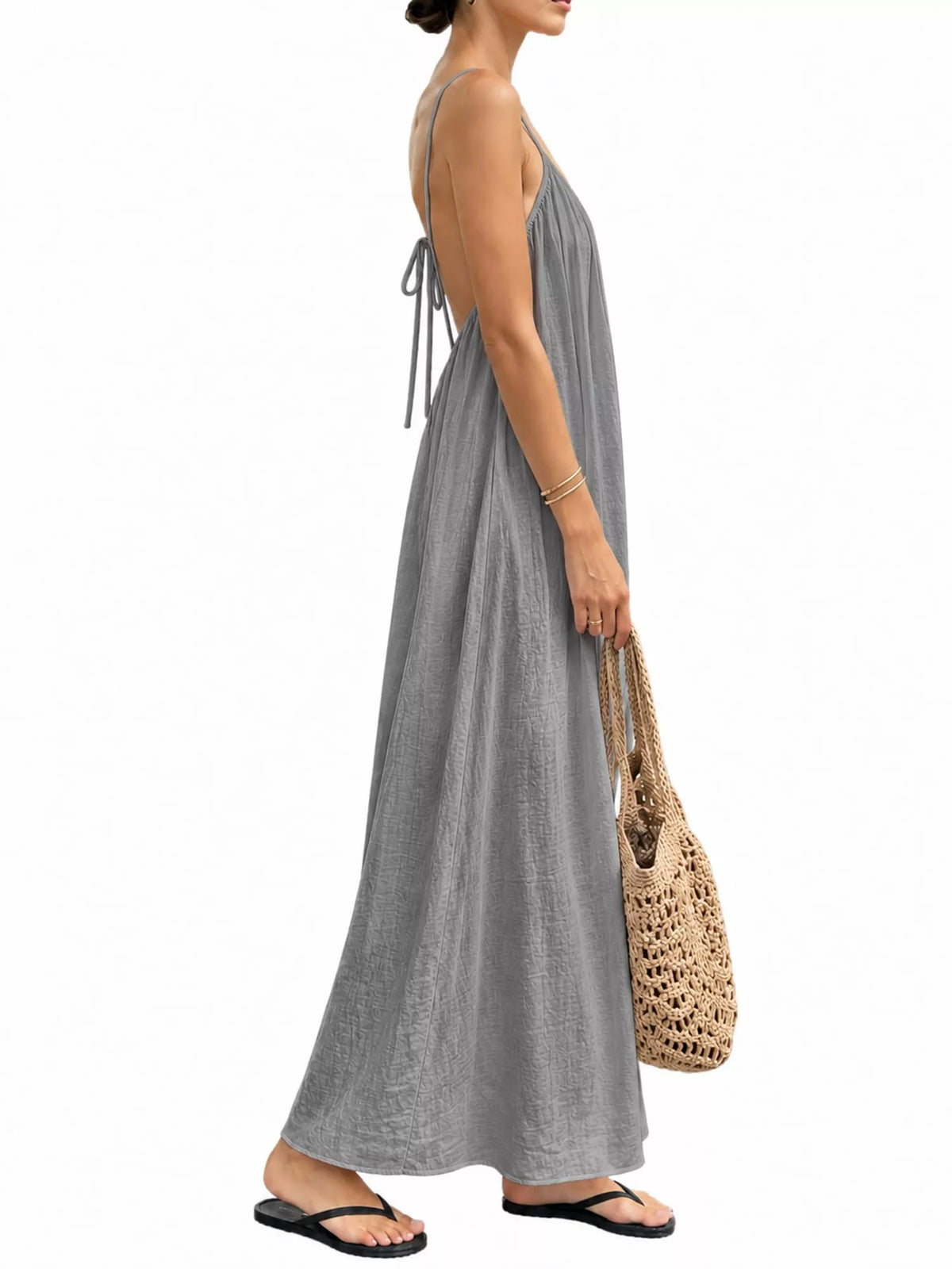 Backless Spaghetti Strap Maxi Dress — side view