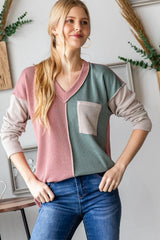Trendsi Heimish Color Block Exposed Seam Ribbed T-Shirt - Shirts