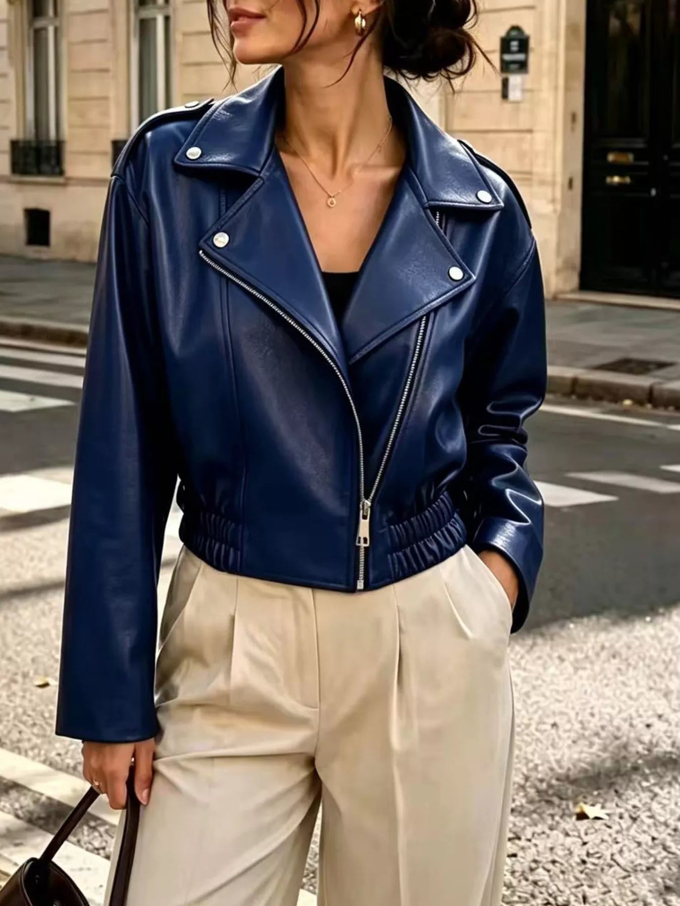 Trendsi Faux Leather Zip Up Jacket -