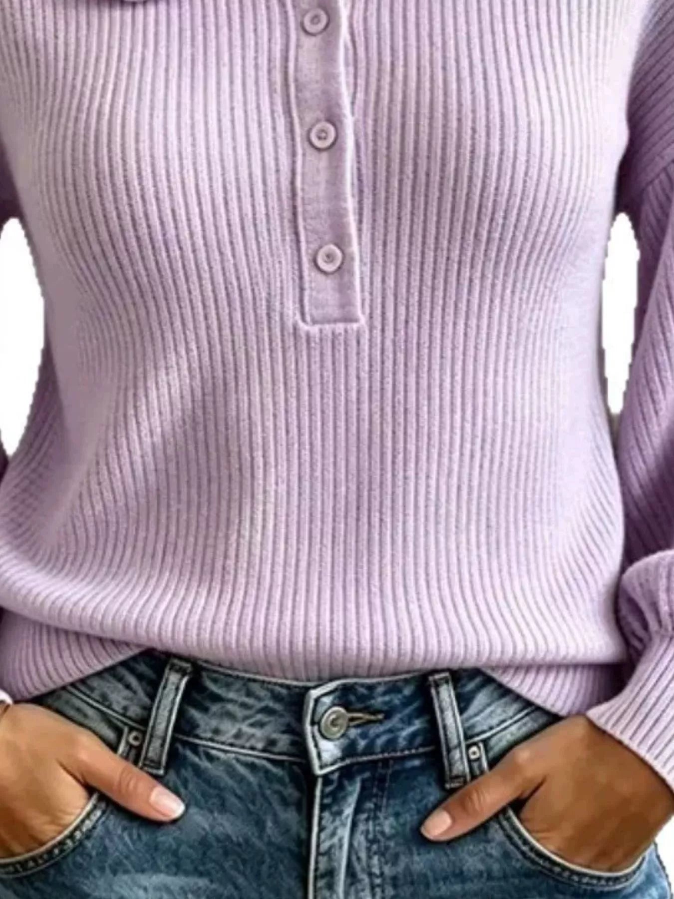Trendsi Full Size Ruffle Collar Button Detail Sweater Plus Size -