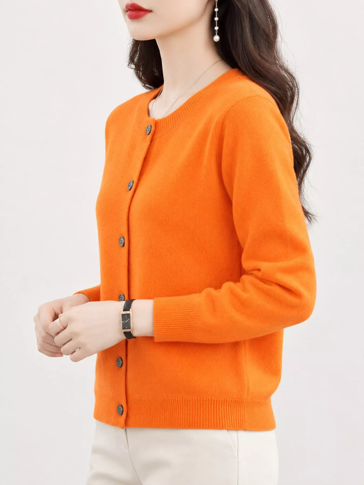 Button-down cardigan, orange side