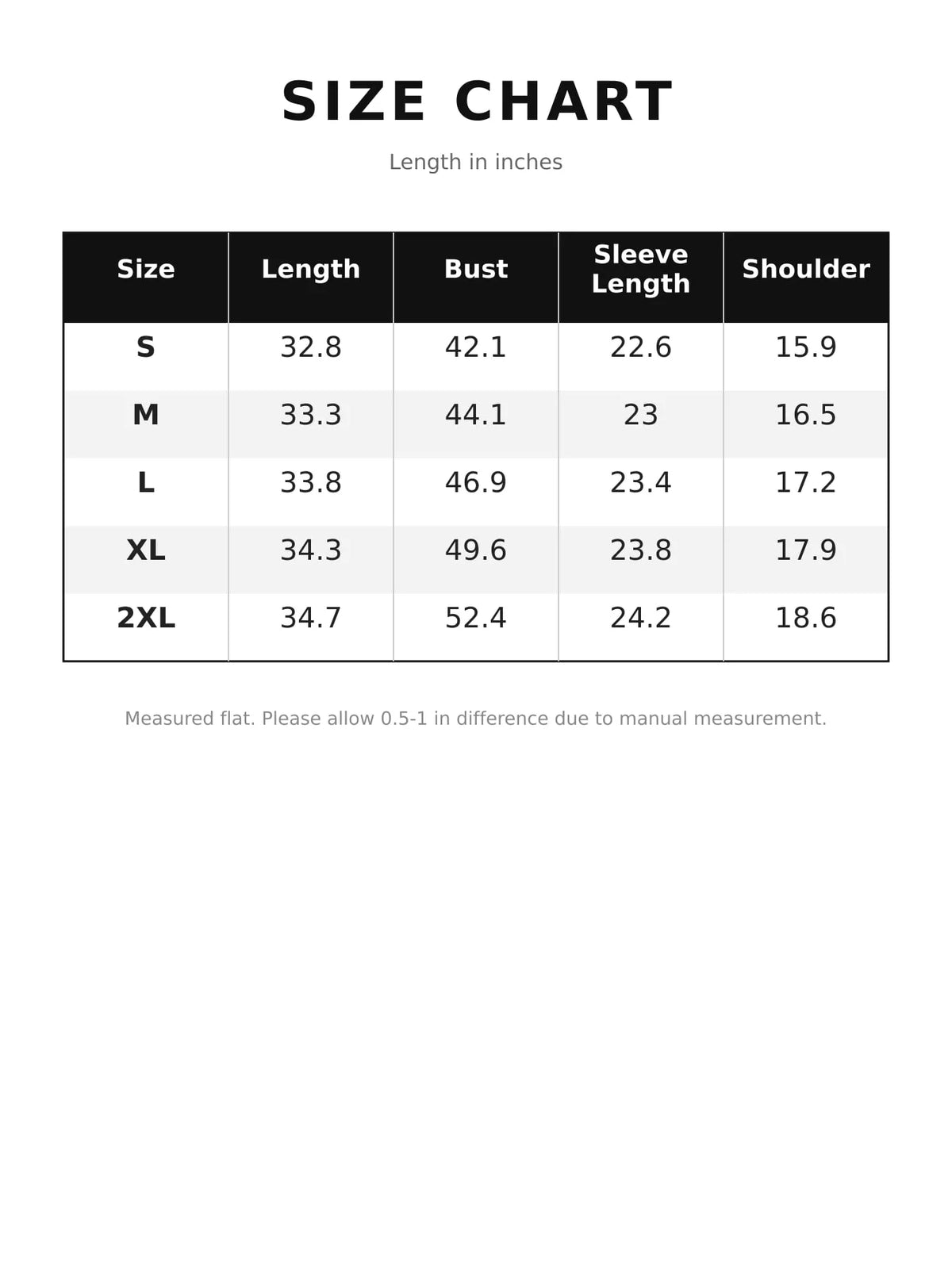 Size chart for women's zip up drawstring waist hooded jacket