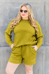 Trendsi Double Take Full Size Texture Long Sleeve Top and Drawstring Shorts Set -