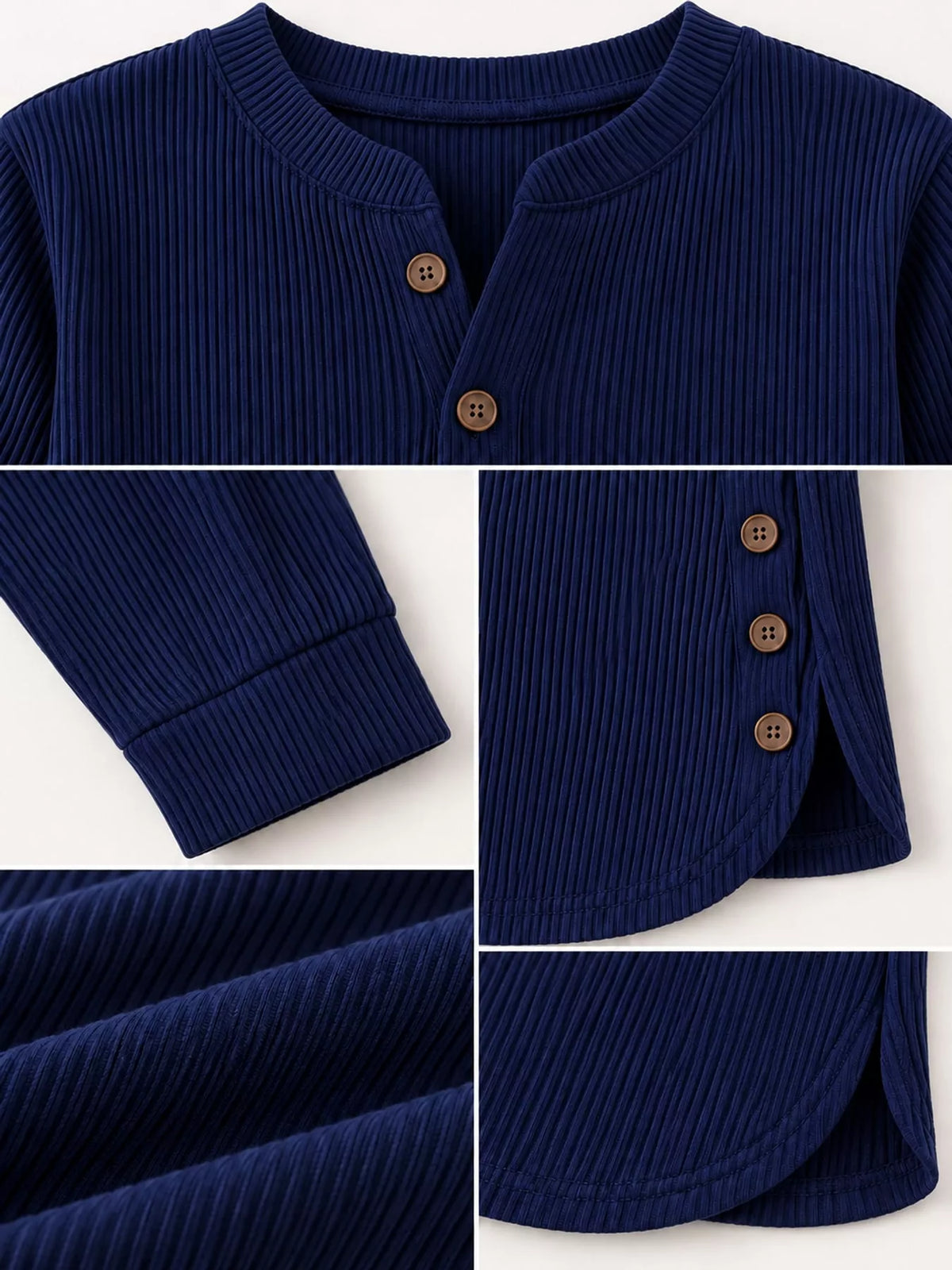 Navy button detail long sleeve top, detail view