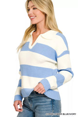Trendsi Zenana Striped Collared Sweater - Shirts