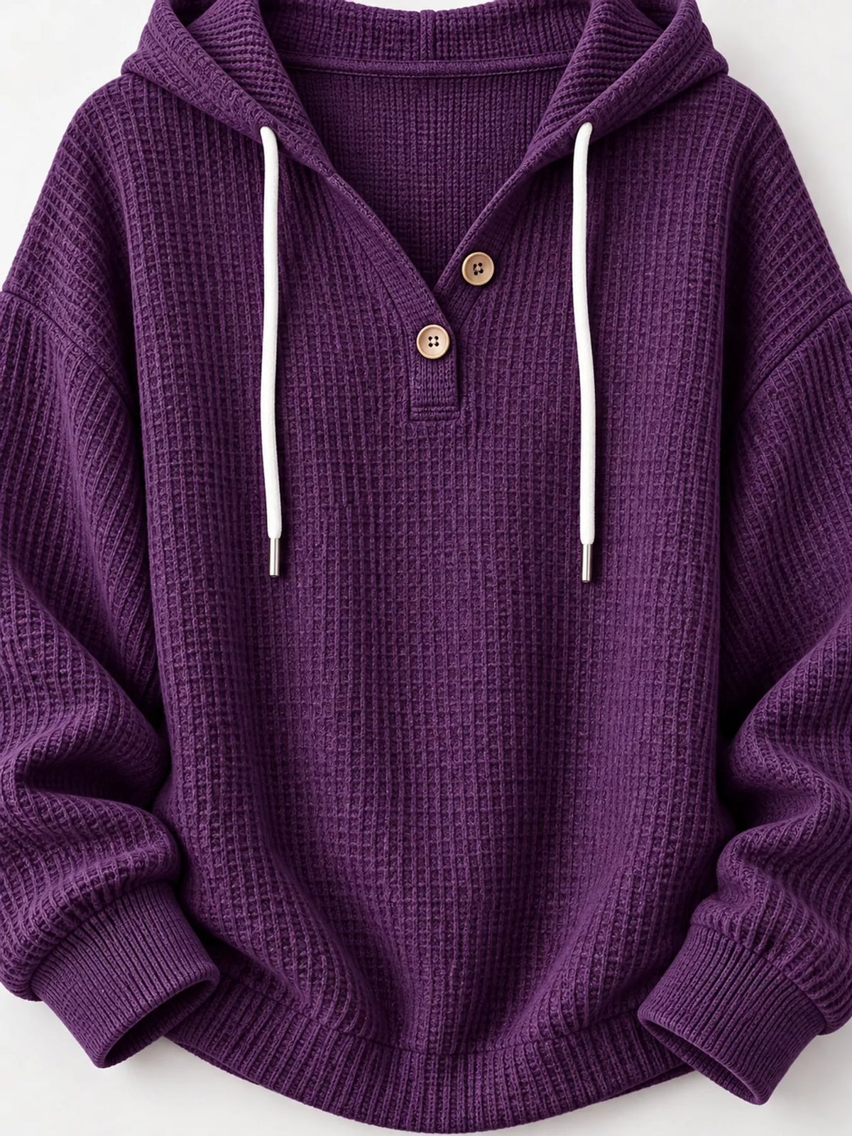 Waffle-knit hoodie, purple neckline detail