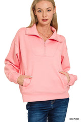 Trendsi Zenana Scuba Half Zip Sweatshirt with Pockets -