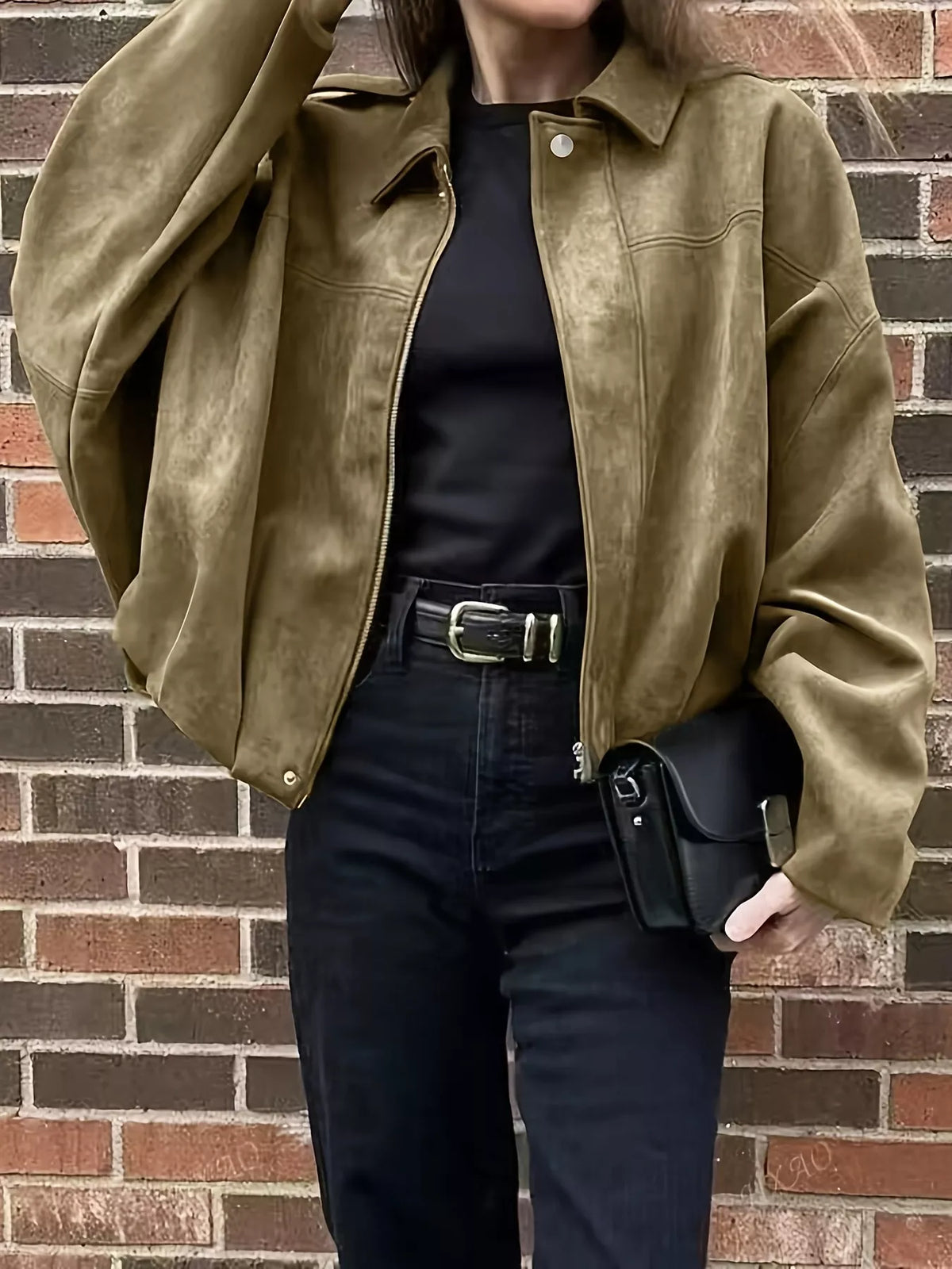 Faux Suede Cropped Jacket, front view