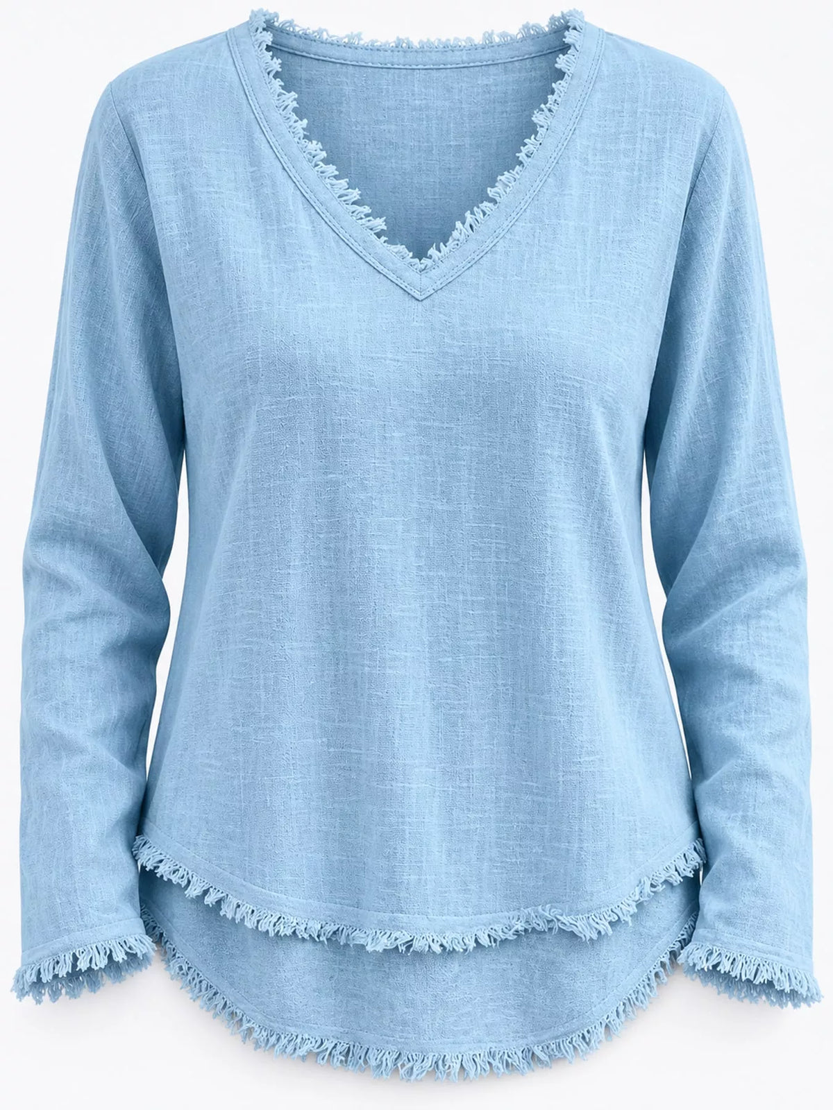 Frayed-hem blouse, light blue front hem detail