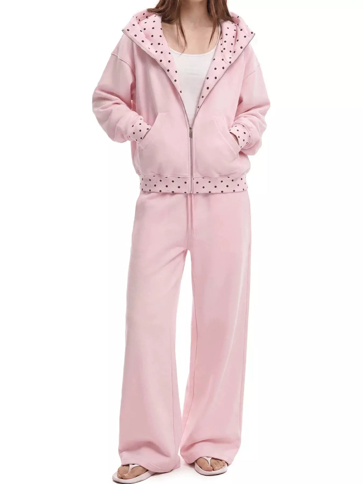 Hoodie and Wide-Leg Pants Set — front view