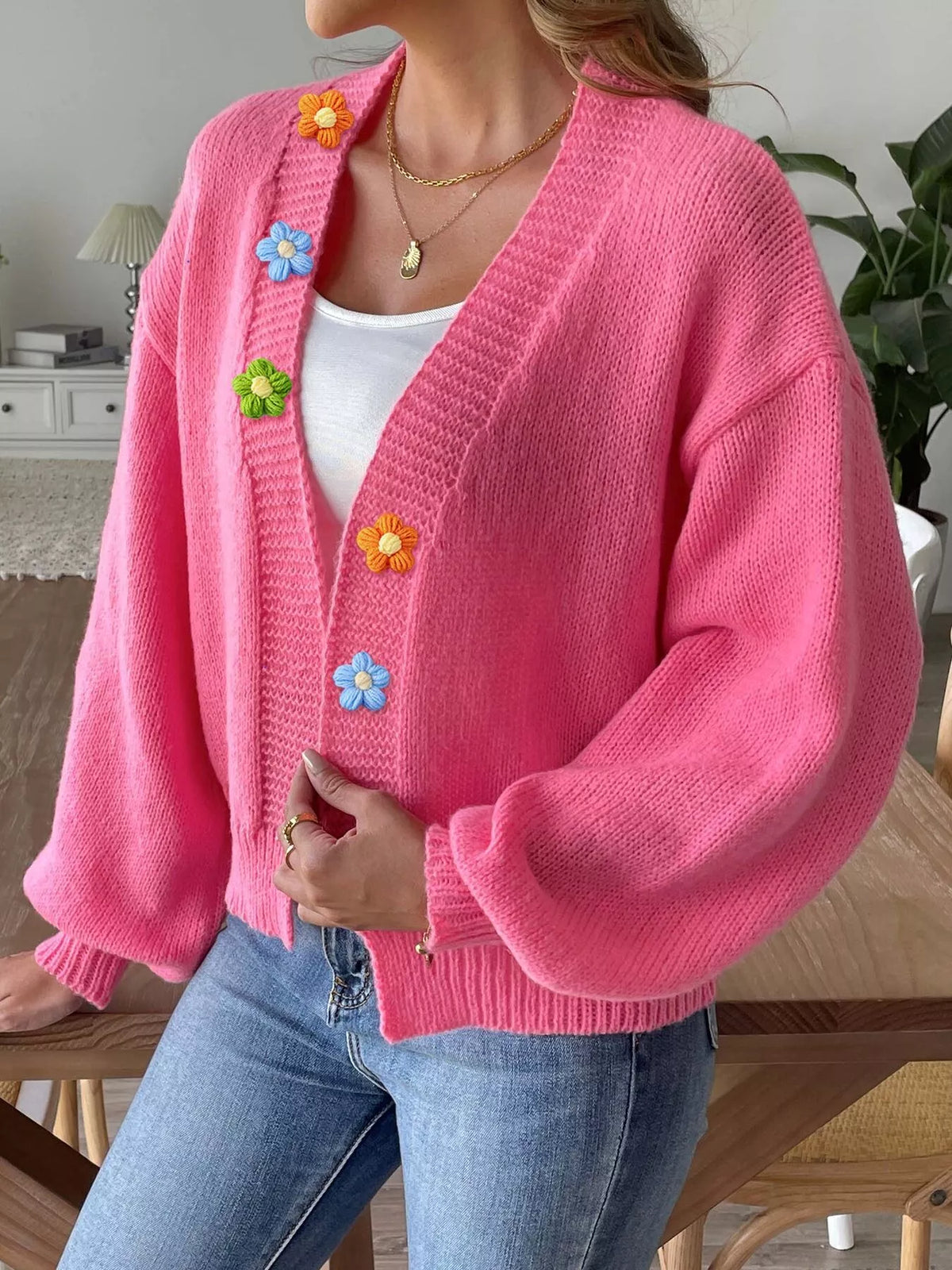 Flower open-front cardigan