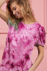 Trendsi BiBi Puff Sleeve With Side Pockets Tie Dye Dress -
