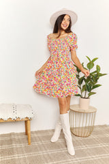 Trendsi Devine Smocked Sweetheart Neck Flounce Sleeve Mini Dress -