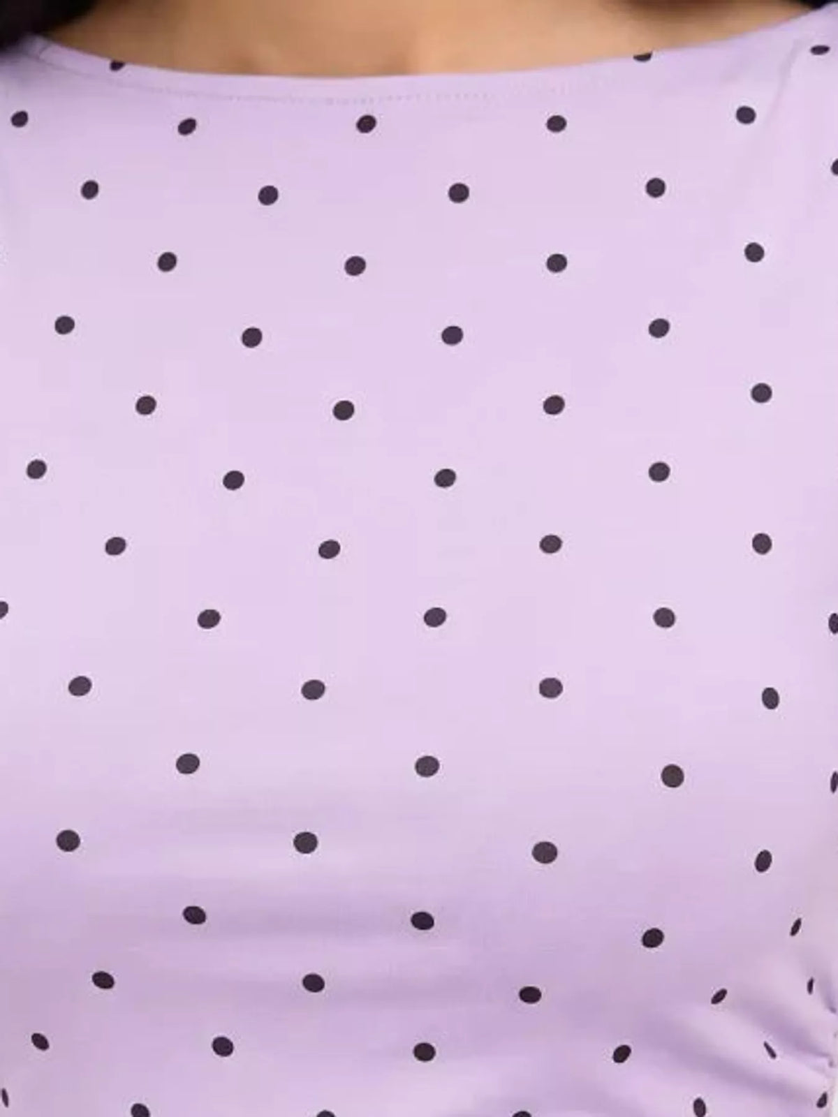 Polka Dot Print Sleeveless Tank Top with Tie Back, detail view in light purple and black