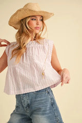 Trendsi Aemi+Co Ruched Striped Round Neck Sleeveless Top -