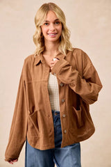 Trendsi BiBi Corduroy Relaxed Fit Shacket with Back Pleat -