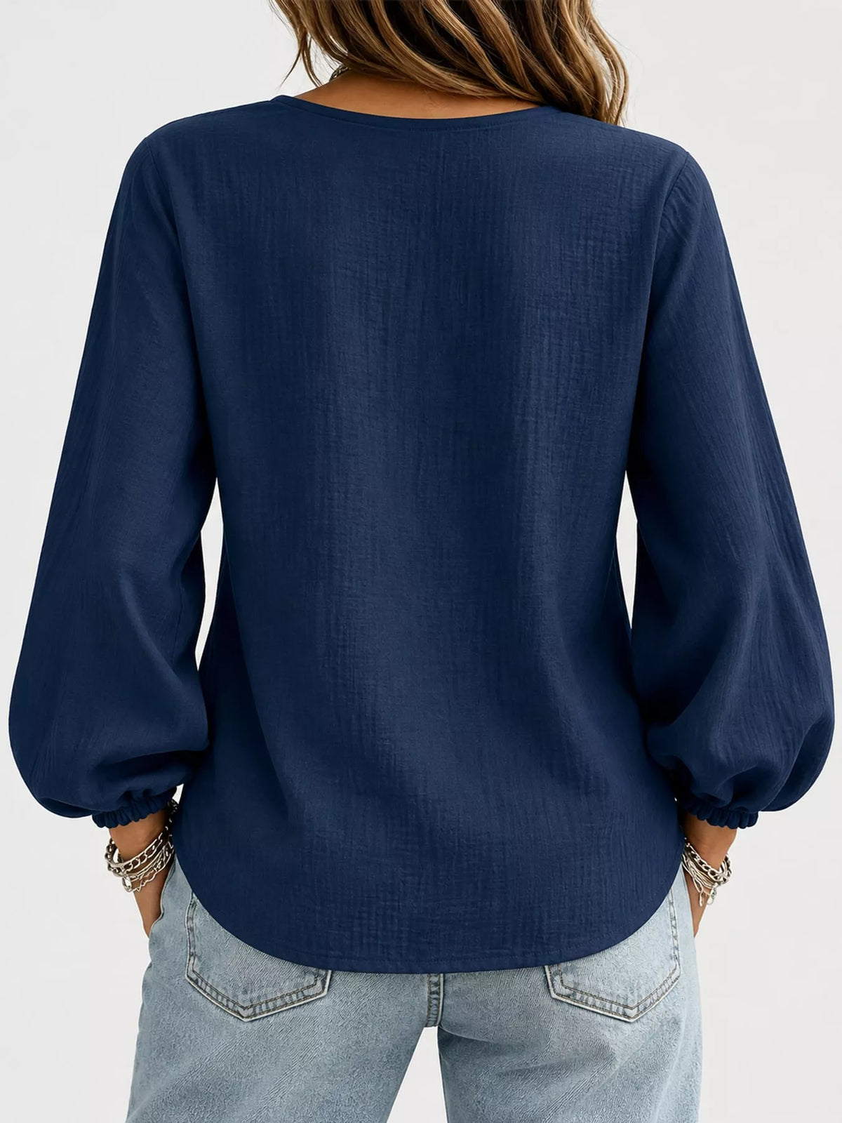 Elastic-cuff blouse, navy back