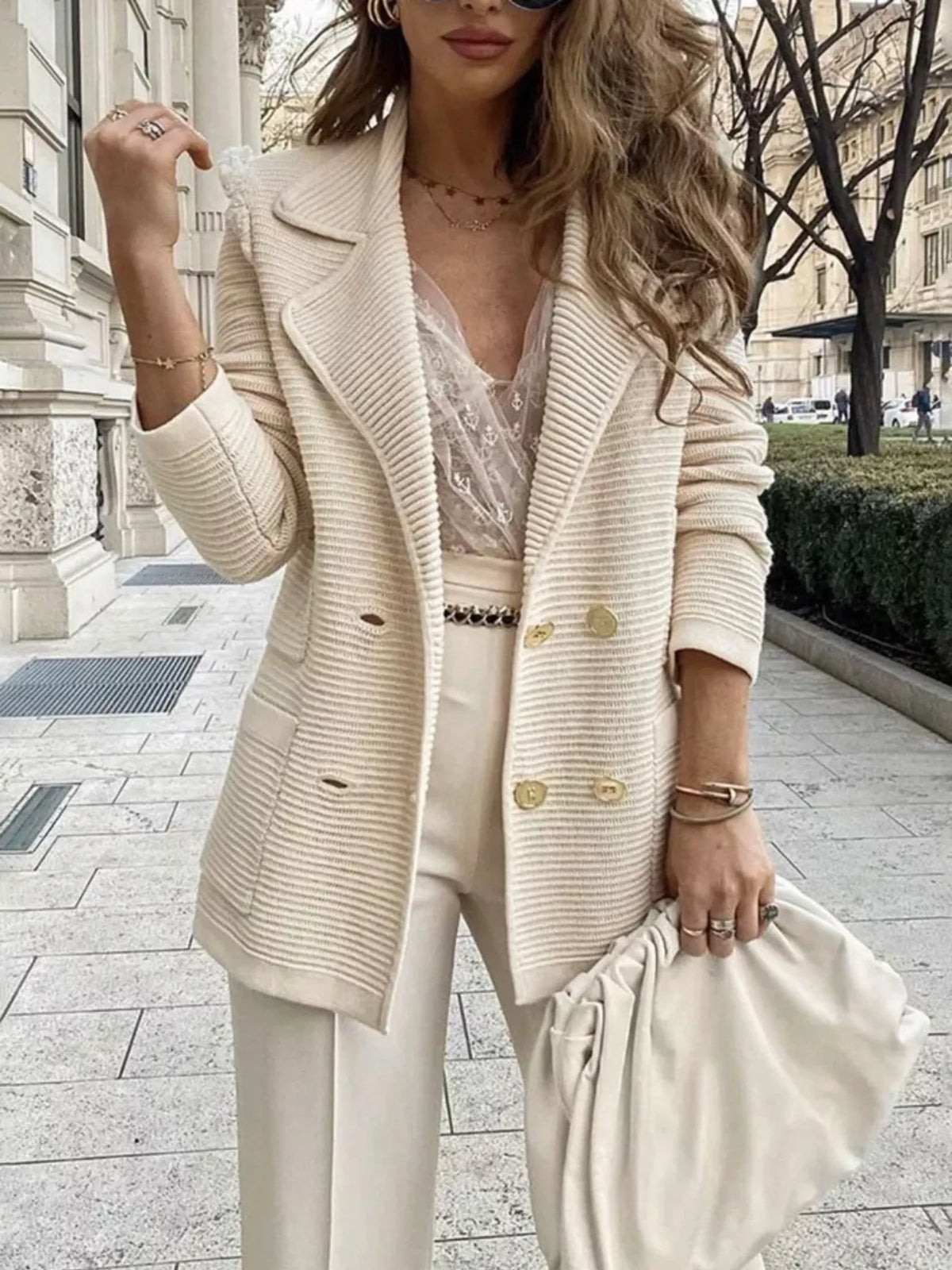 Trendsi Double-Breasted Textured Jacket -