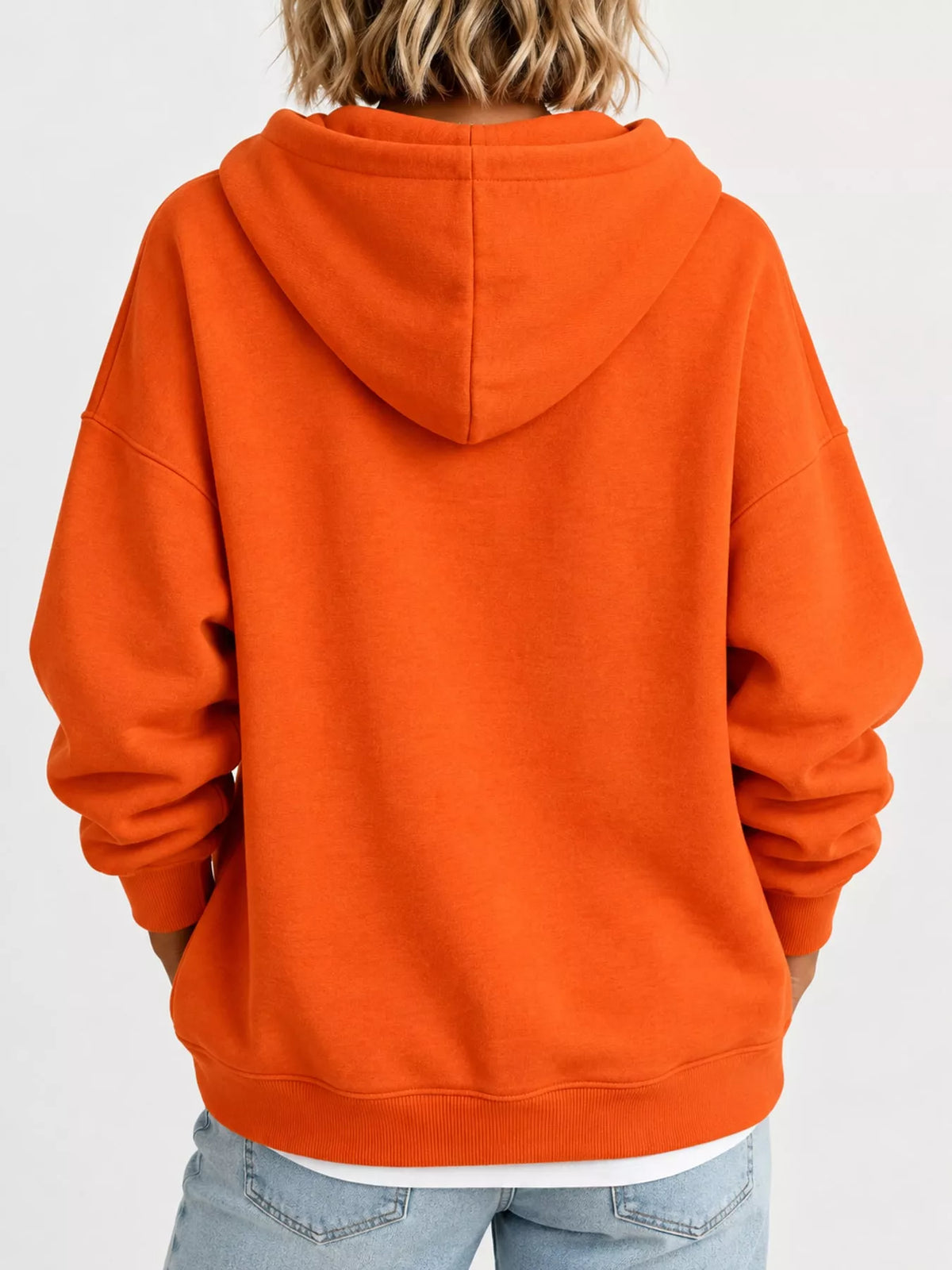 Women's Drawstring Dropped Shoulder Hoodie in orange — back view