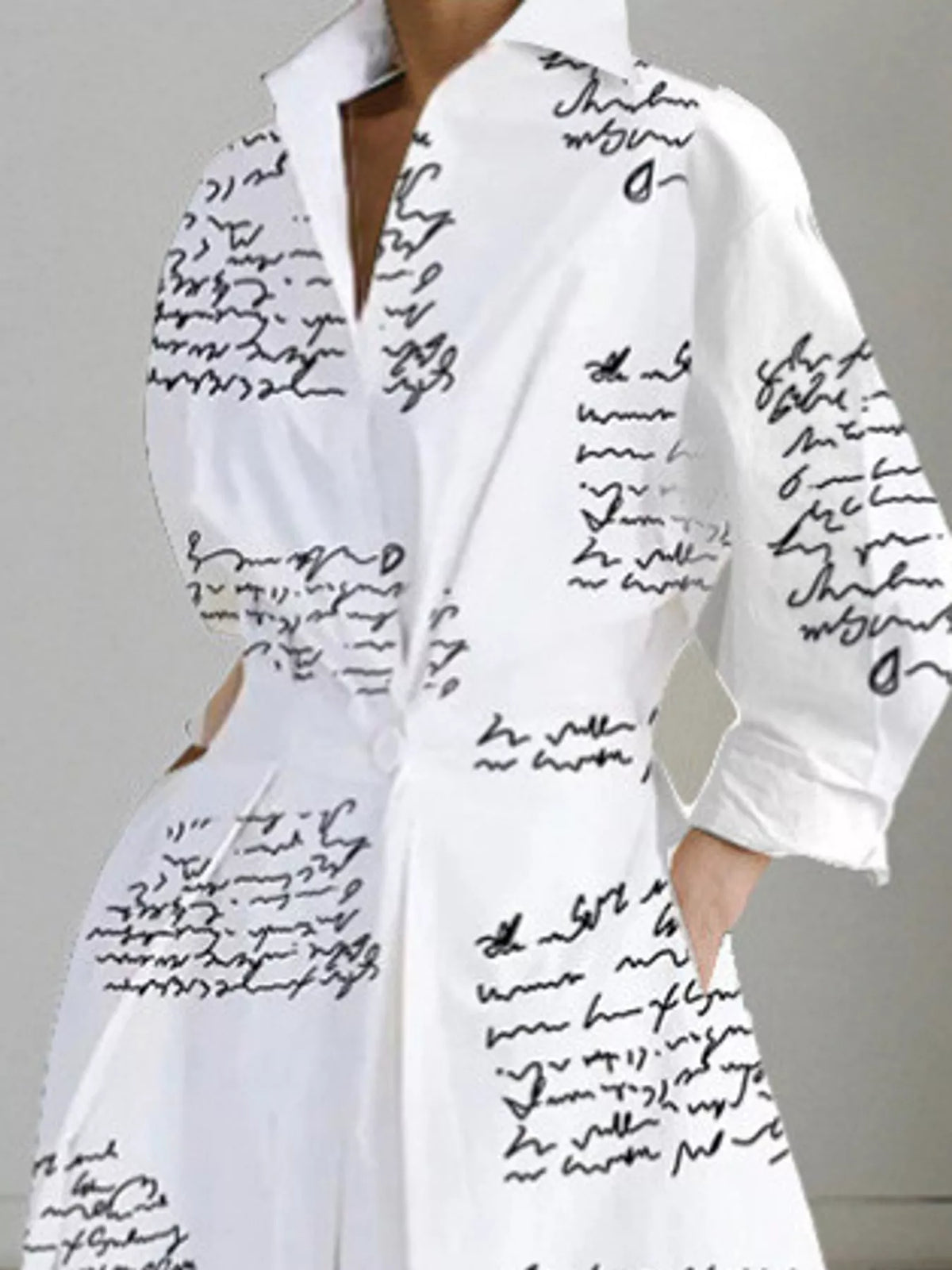 Collared Three-Quarter Sleeve Midi Shirt Dress — construction details
