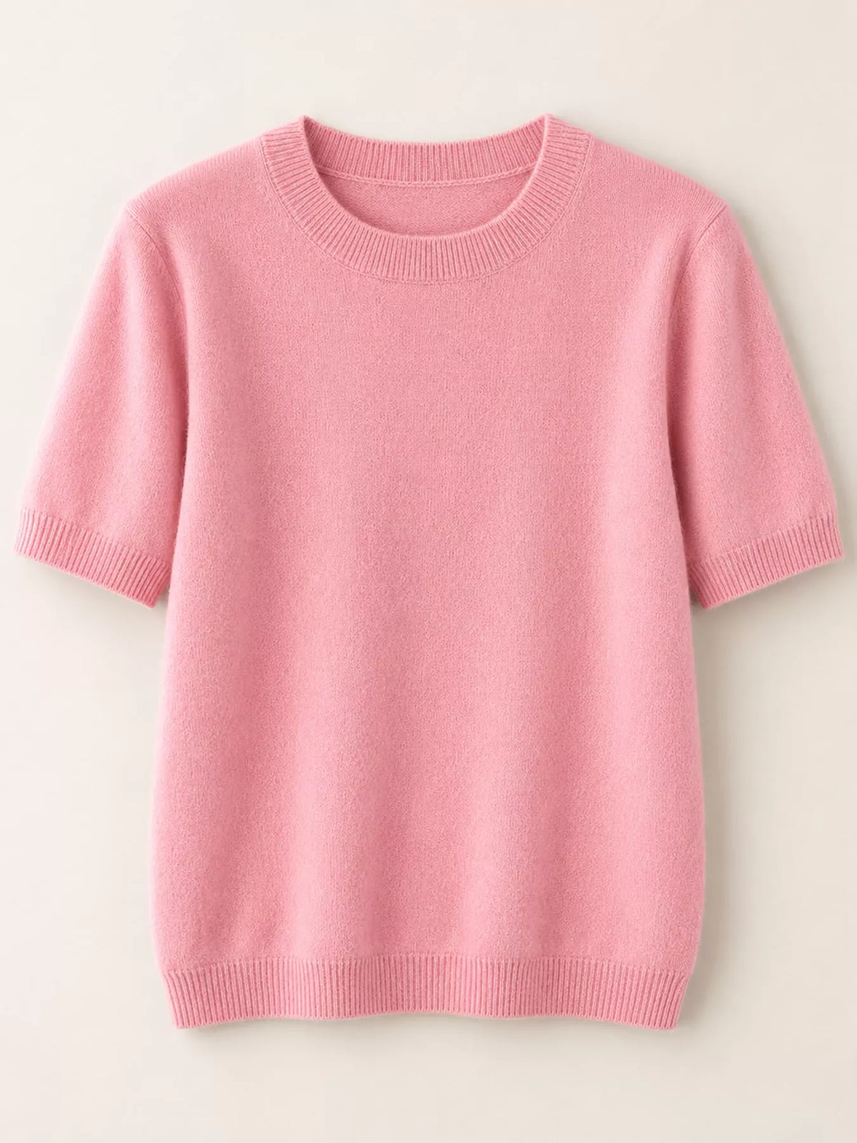 Pink round neck short-sleeve sweater