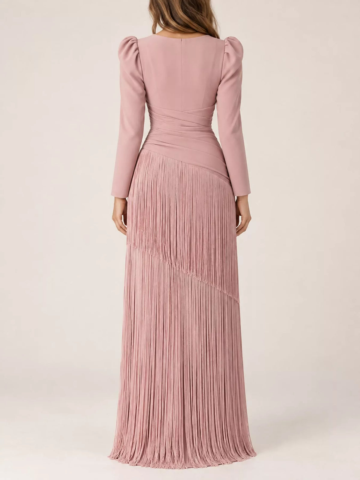 Fringe maxi dress, pink full back