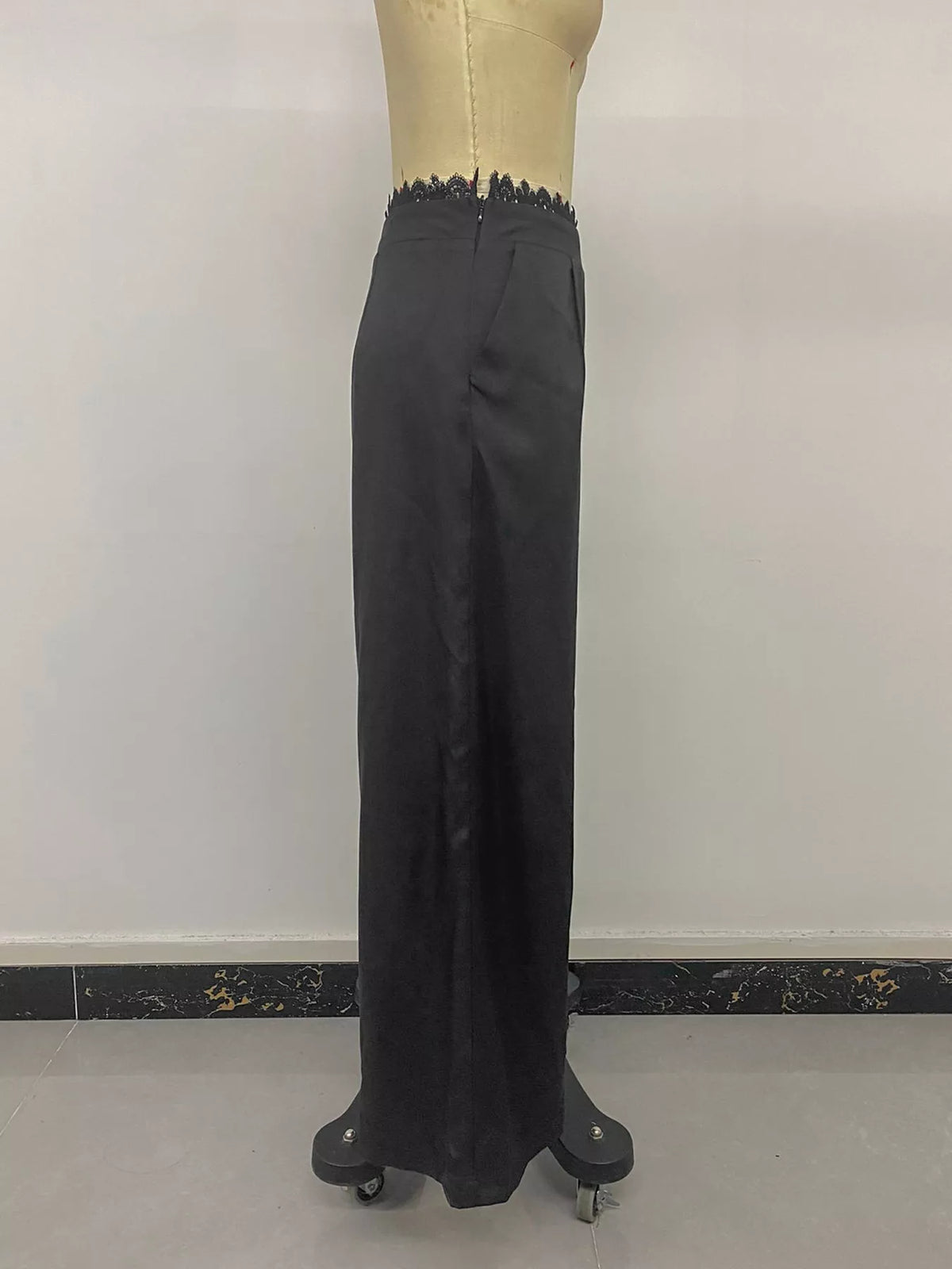 Trendsi High-Waisted Wide-Leg Lace-Trimmed Pants -