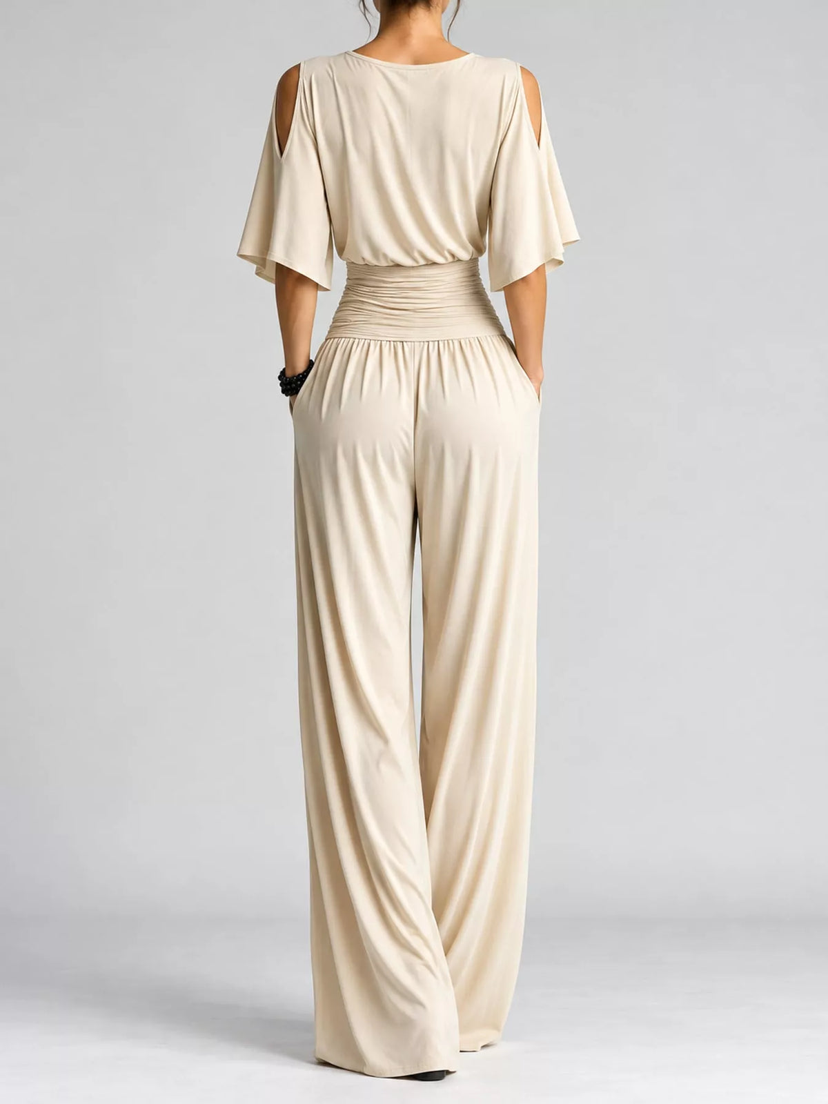 Cold Shoulder Wide-Leg Jumpsuit — back view