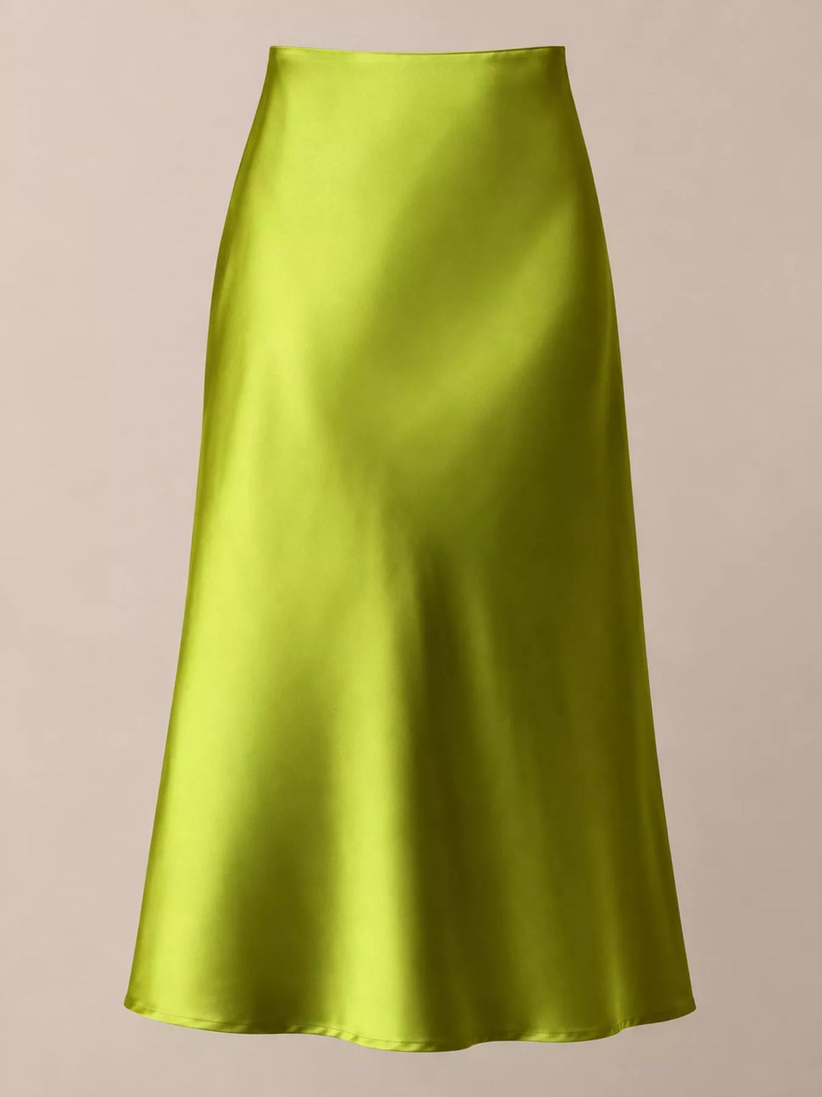 Satin midi skirt, lime flat front