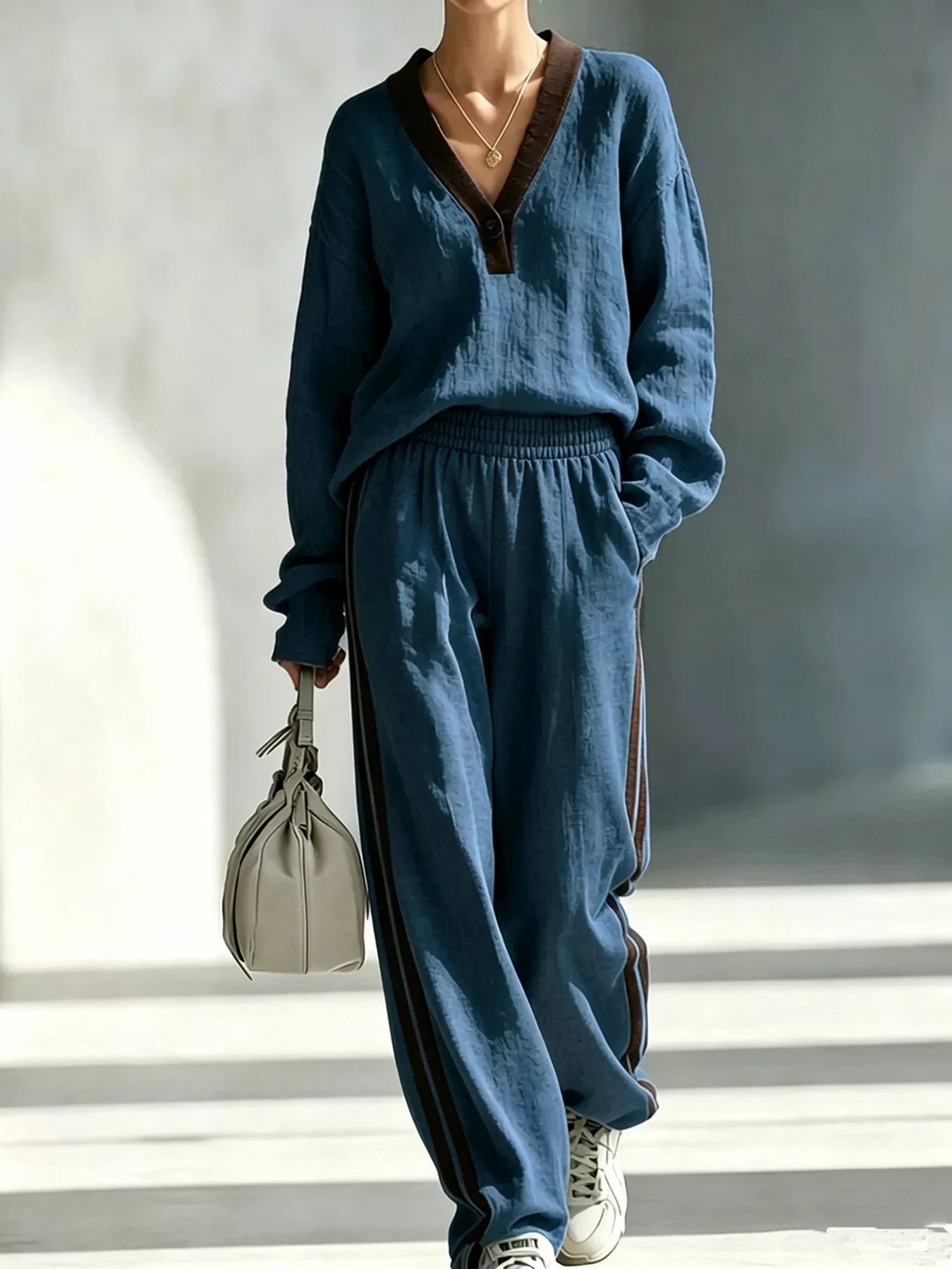 Trendsi Long Sleeve Top and Side-Striped Joggers Set -