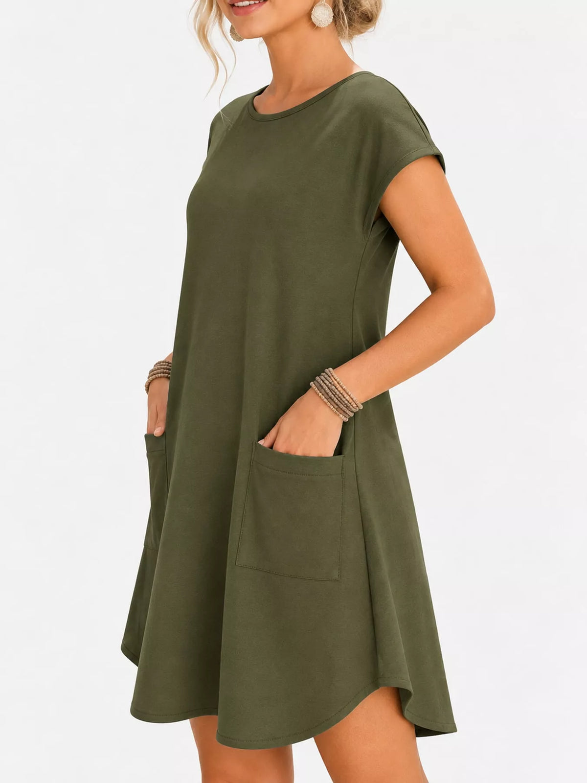 Military Green loose fit t-shirt dress with pockets